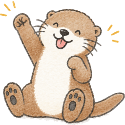 Dottie with a paw raised, cheering